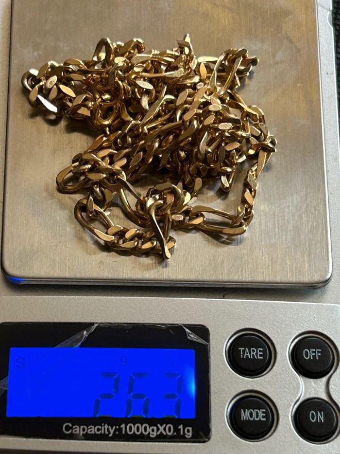 Beau et long collier/chaîne maille «cheval » en plaqué or mixte TBE - photo numéro 9