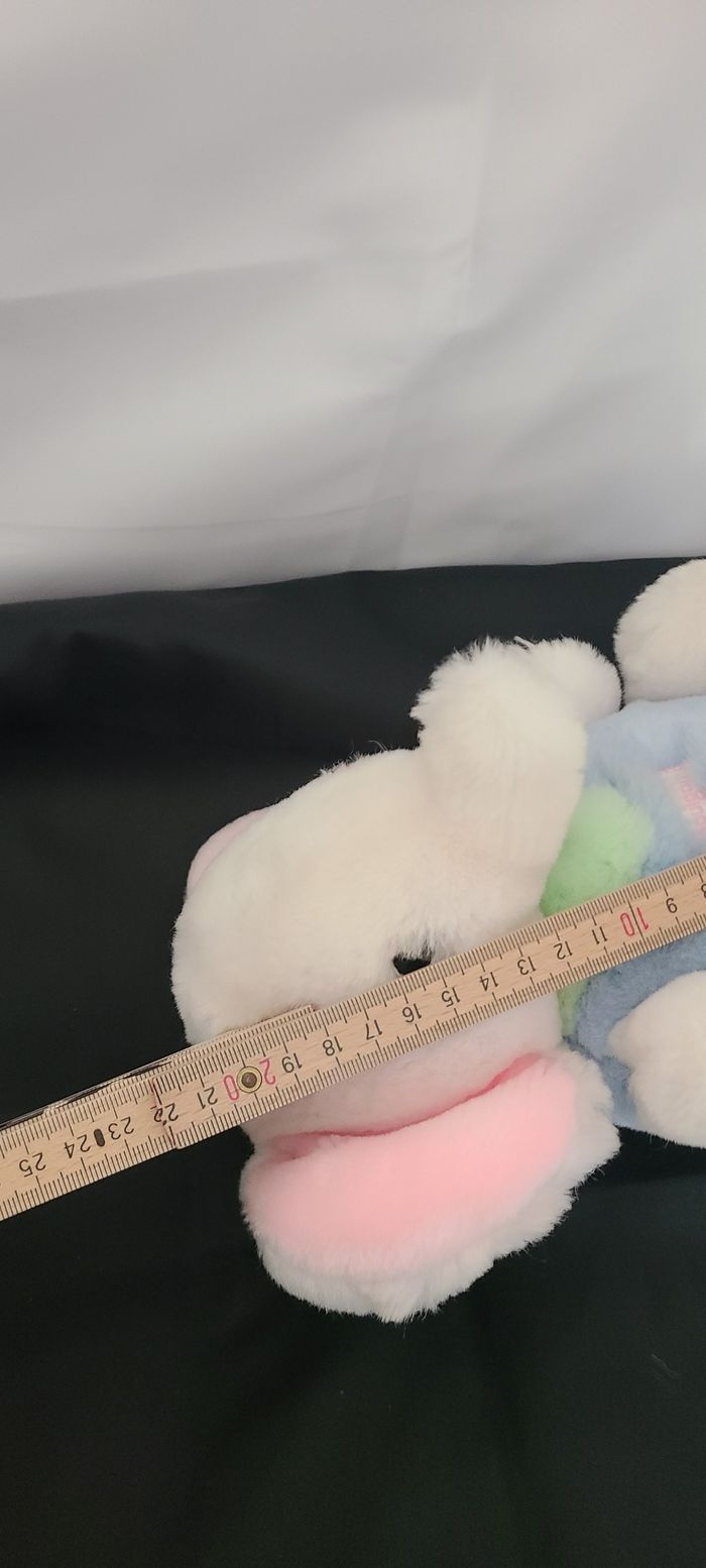 Ancienne peluche doudou Elephant Vintage bleu blanc rose grelot Boulgom 22 cm - photo numéro 5