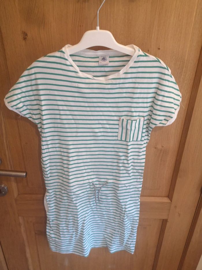 Robe Petit Bateau ligné en vert et blanc 12 ans