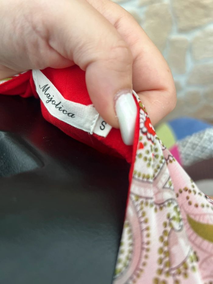 Robe longue rouge blanche taille s 36 à fleurs majolica été - photo numéro 3