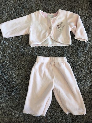 Ensemble boléro manches longues + pantalon long bébé fille boutique indépendante rose lila blanc