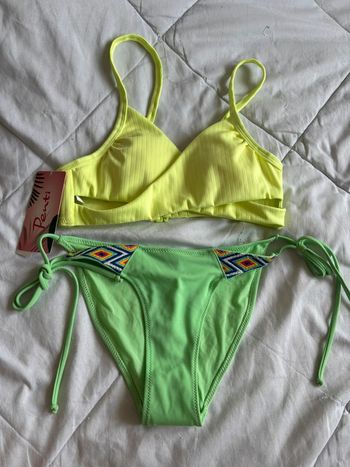 Ensemble set 2 maillots de bain bikini jaune fluo croisé vert taille XS/34 neuf
