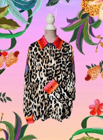 🧡🐆Chemise léopard oversize funky chic ethnic wild tribal multicolored animal shirt🐆🧡