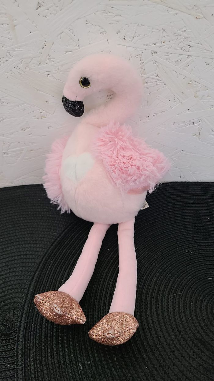doudou flamant rose cœur blanc pattes doré