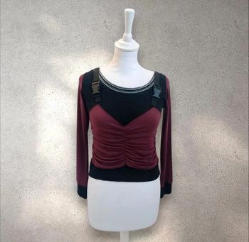 Top vintage y2k avec fronces et clips bordeaux et noir taille S