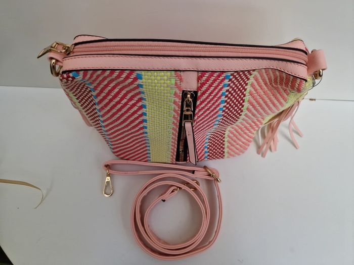 Sac Bandoulière Tressé Multicolore Pompons Franges Roses - photo numéro 18