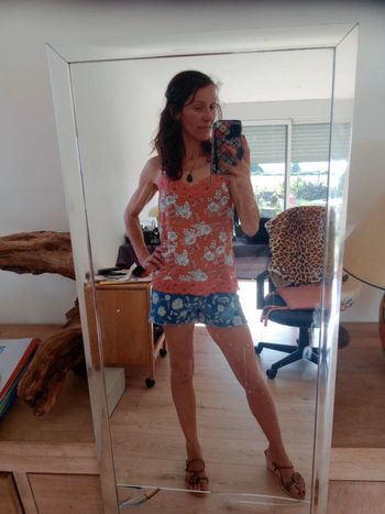 Débardeur femme M fleurs vieux rose c82