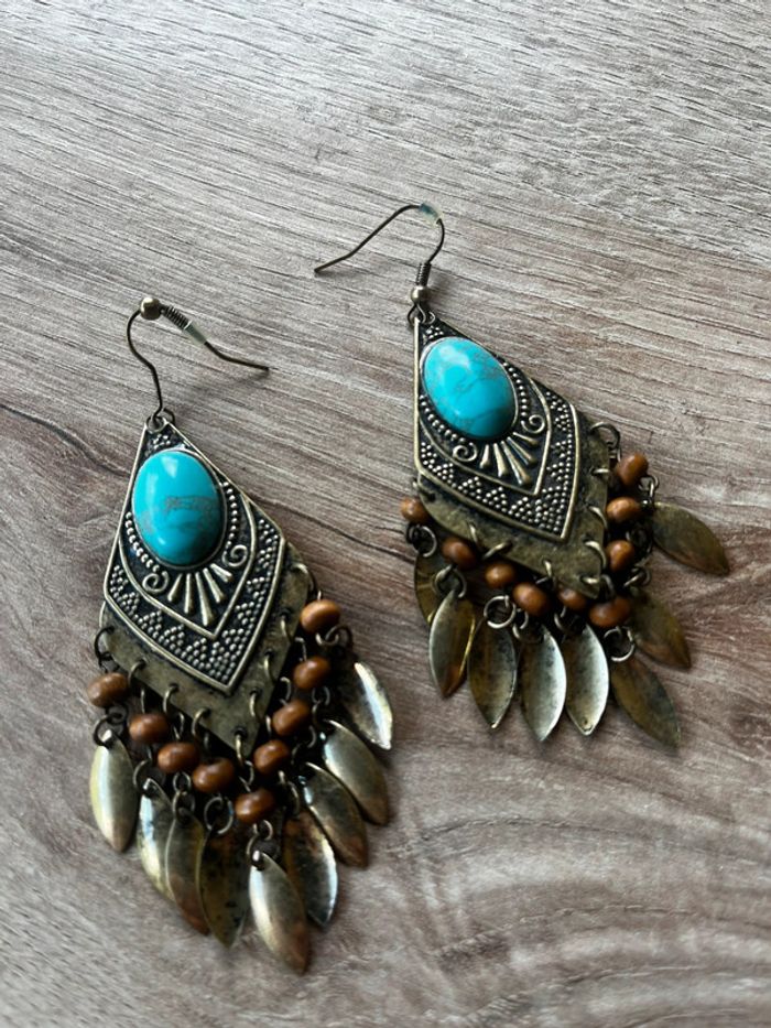 Paire de boucles d’oreilles avec pierre bleue - photo numéro 2