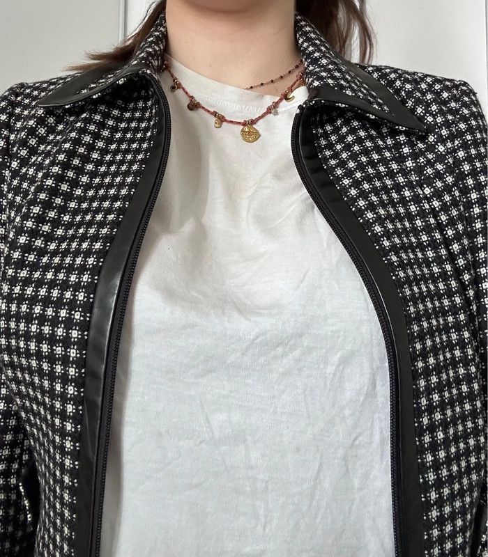 Veste Un Deux Trois – Taille 40 Motif pied-de-poule moderne | Détails simili cuir | Zip central - photo numéro 2