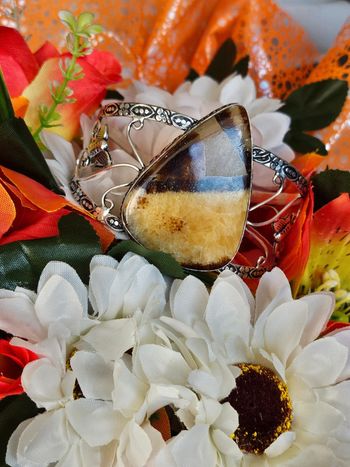 Gros braclet manchette ajustable en argent sterling 925 avec pierre septarian