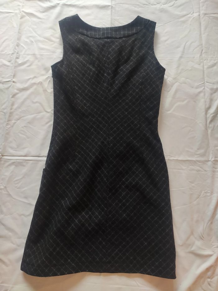 Robe Esprit grise à carreaux sans manches laine cintrée style vintage 38 parfait état - photo numéro 4