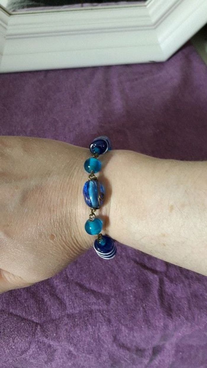Bracelet fantaisie grosses perles bleues