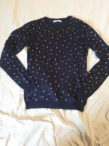 Pull femme bleu marine et doré neuf taille S marque Camaïeu