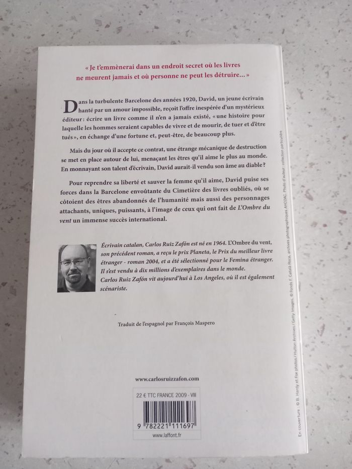 Livre "Le jeu de l'ange"de Carlos Ruiz Zafon - photo numéro 2
