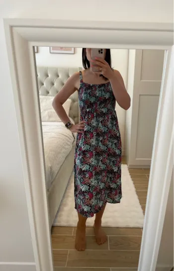 Robe longue fleuri turquoise/bleu/rose 36