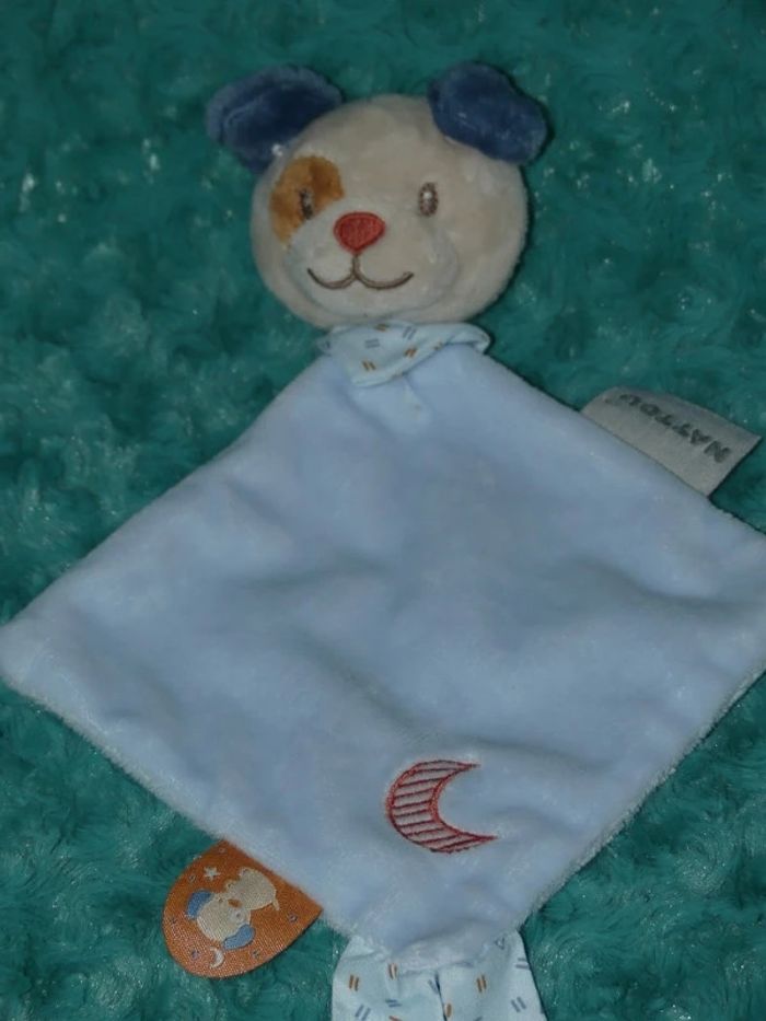 Doudou chien plat beige bleu Nattou 🐶parfait état - photo numéro 2