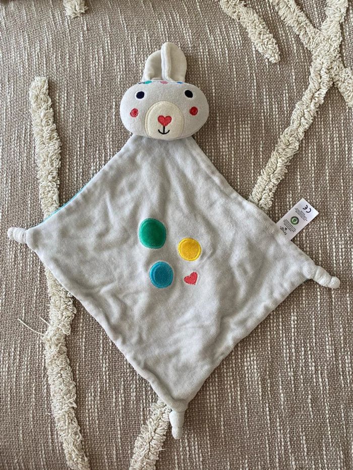 Peluche doudou plat 42cm Frugi lapin indien bleu et gris très bon état