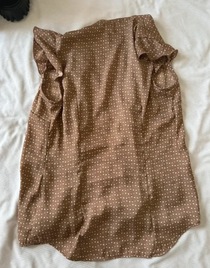 Chemisier effet, satine, marron stile Benetton taille s - photo numéro 3
