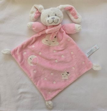 Doudou lapin plat losange rose - Étoiles/ nuage / Lune- Nicotoy