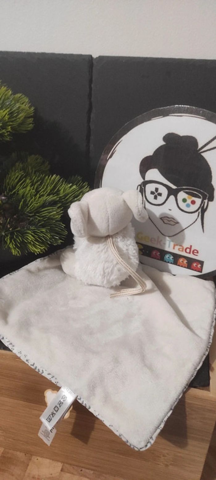 doudou souris kaloo perle blanc creme mouchoir fleur doré k gris - photo numéro 2