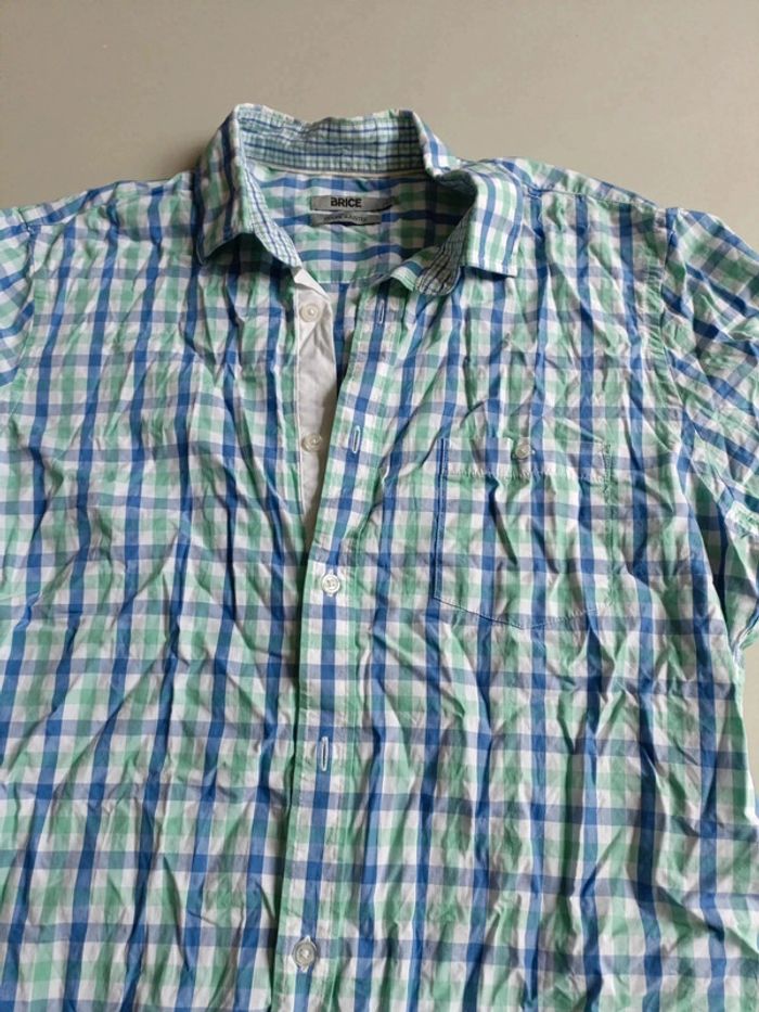 Chemise manche courte rayé bleu et vert brice taille L coupe ajustée - photo numéro 4