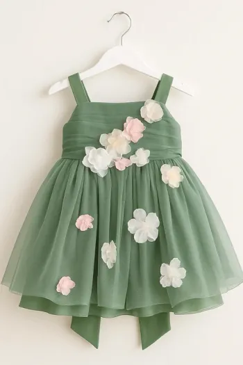 Magnifique robe de cérémonie vert fleurie 18-24 mois
