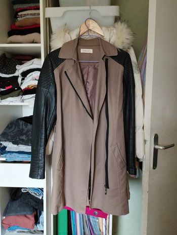 Trench bi matière  cuir