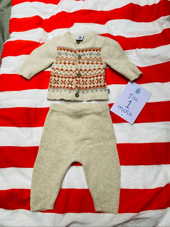Ensemble petit bateau laine de jacquard 1 mois