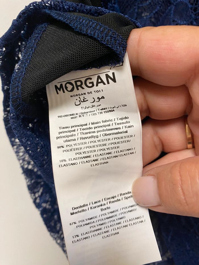 Superbe haut sexy dentelle bleu et noir neuf Morgan taille 34 - photo numéro 8