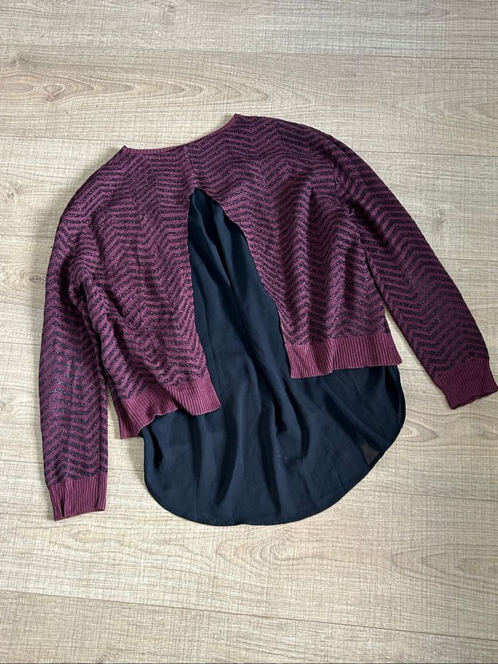 Pull bordeaux et noir pailleté Le Temps des Cerises taille M jamais porté - photo numéro 8