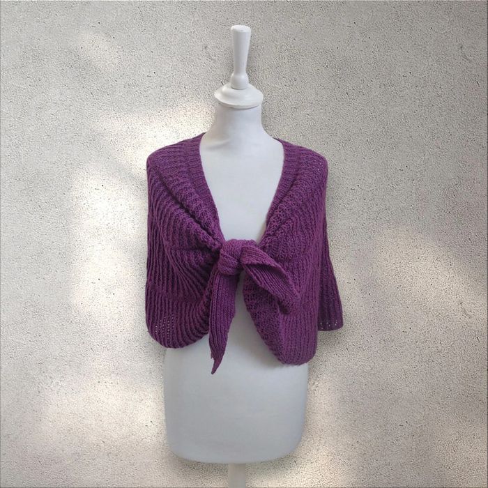 Cape en laine à nouer violet prune femme taille unique