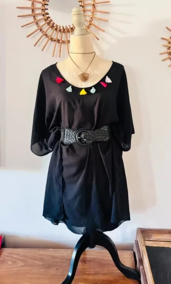 💕 sortie de plage noire transparente à manches larges taille 40 L