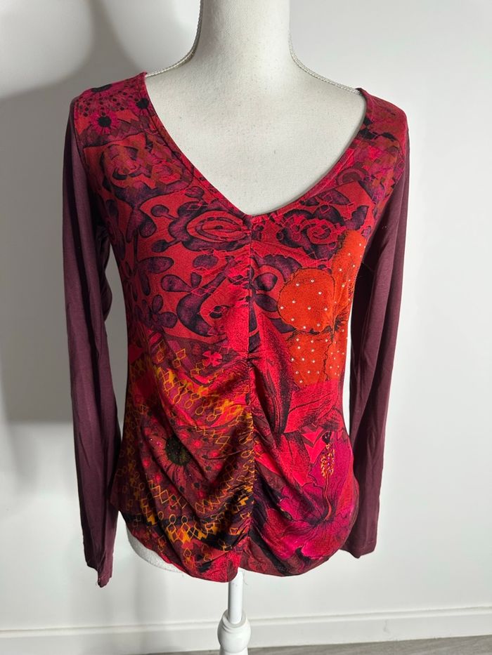 Blouse bariolée bordeaux et rouge Desigual T36 S - photo numéro 2