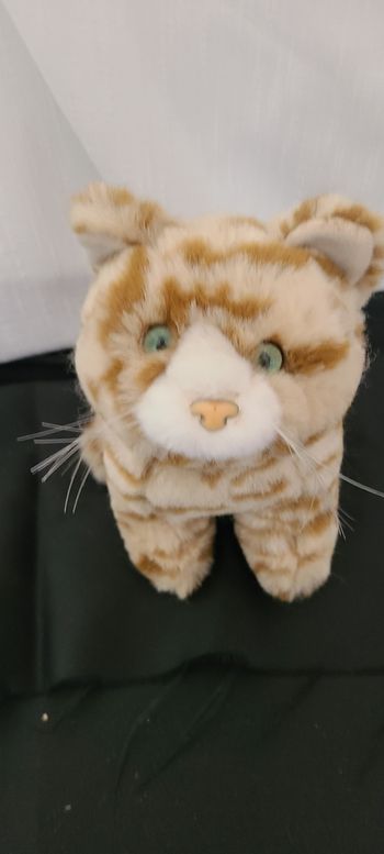 Peluche Doudou Chat Roux Orange Tigré Assis Nounours