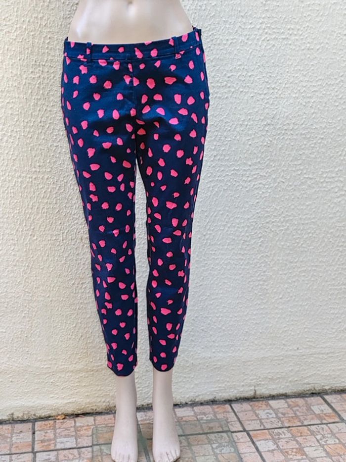 Pantacourt H&M taille basse bleu marine et rose coupe skinny - photo numéro 8