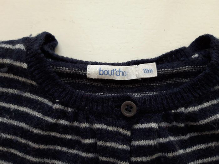 Gilet Bout'chou bleu marine à rayure blanc 12 mois 80 cm - photo numéro 2