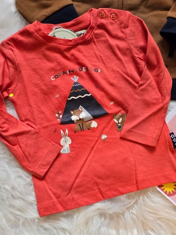 NEUFS (non portés!!!)🥰🤎🤩😍 sweat molleton zippé et teeshirt ml 9 mois garçon 🤎🤩😍 - photo numéro 5
