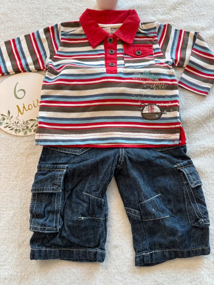 Ensemble jean polo rayé rouge - photo numéro 2