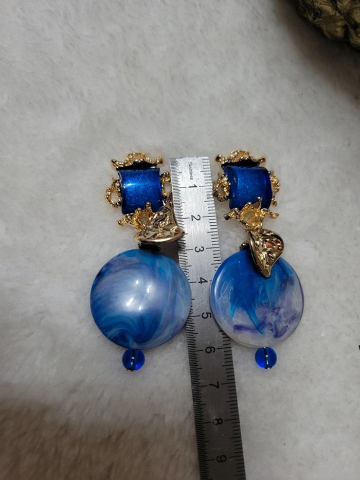 Boucles d oreilles style baroque bleues - photo numéro 4