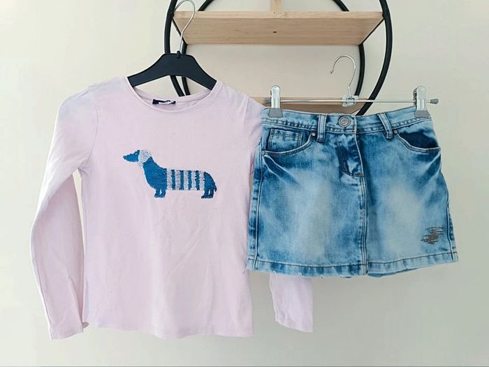 8 ans ensemble teeshirt Okaïdi et jupe orchestra