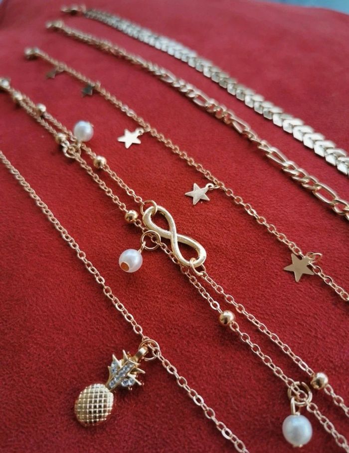 A38 lot de 5 bracelet cheville doré été plage réglable - photo numéro 2