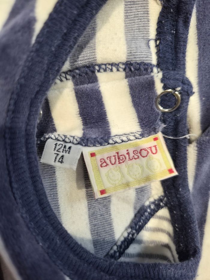 Pyjama 1 pièce en velours marinière, Aubisou, 12 mois 74cm - photo numéro 3