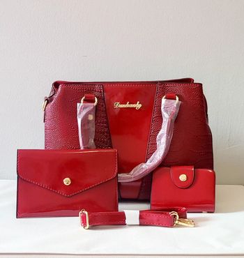 Sac à main rouge croco 3 pièces