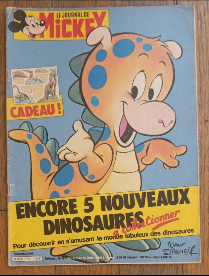 Ancien journal de mickey avec cadeau dinosaure N°1713 de 1985 vintage - photo numéro 2