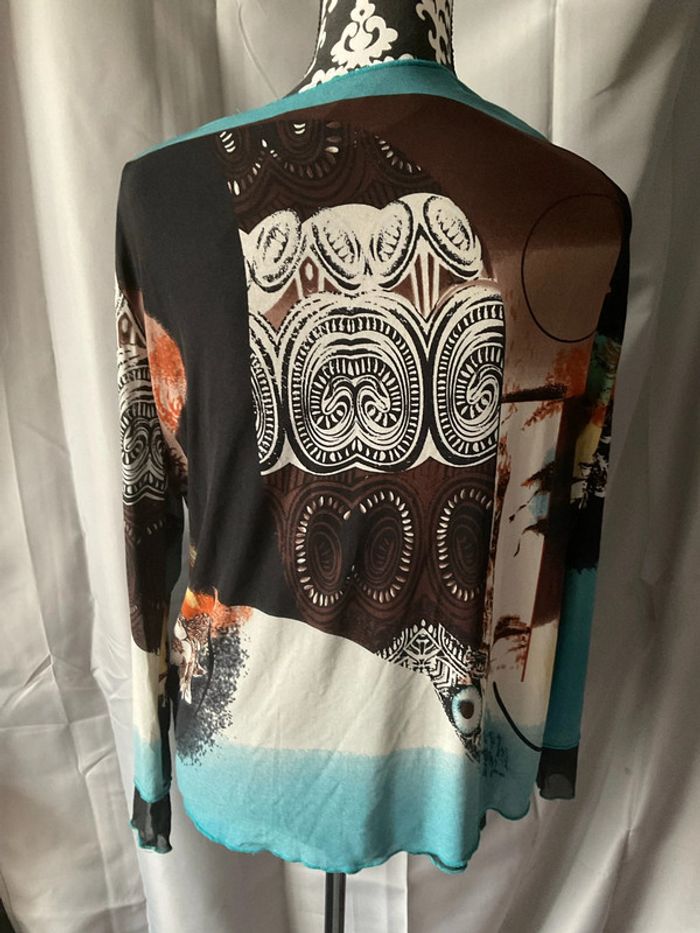 Blouse brune/turquoise/blanc en voile taille L (n°36) - photo numéro 2
