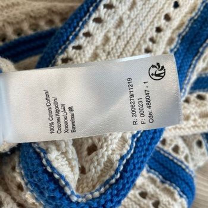 Pull ajouré coton rayé bleu blanc écru BZB taille L 100 % coton maille printemps été légère V060 - photo numéro 9