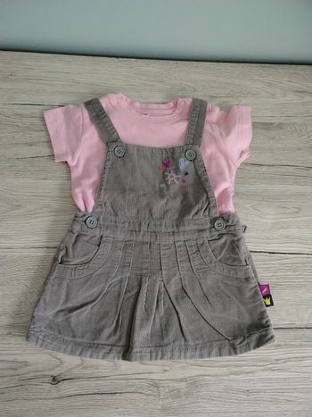 Robe salopette velours et son Tee-shirt manches courtes 6 mois fille 