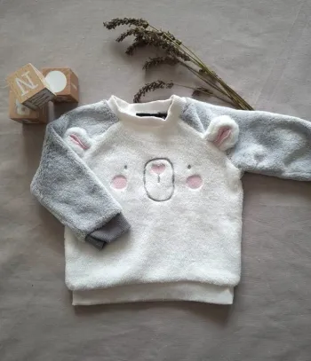 Pull bébé polaire doux blanc ourson fille garçon