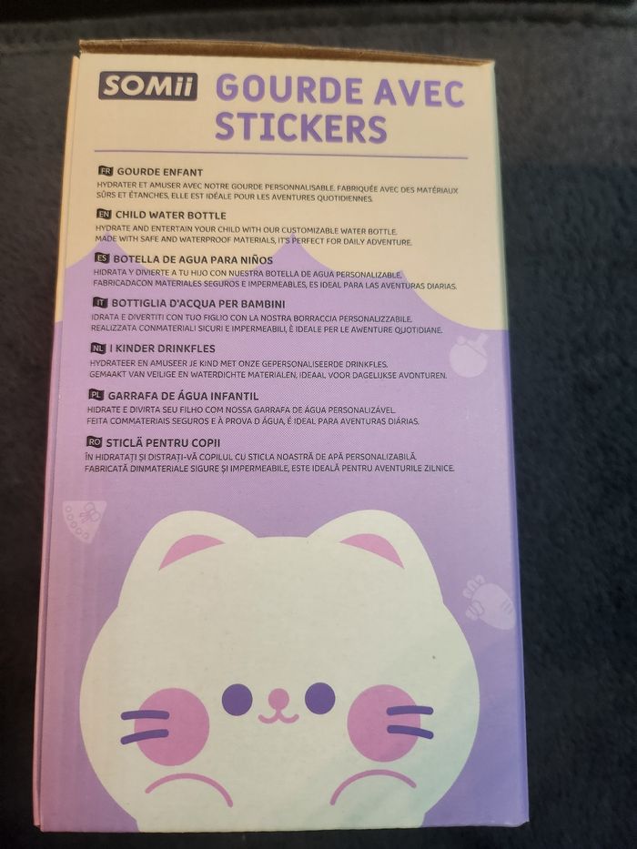 Gourde enfant blanche et mauve avec stickers 460 ml neuve - photo numéro 4