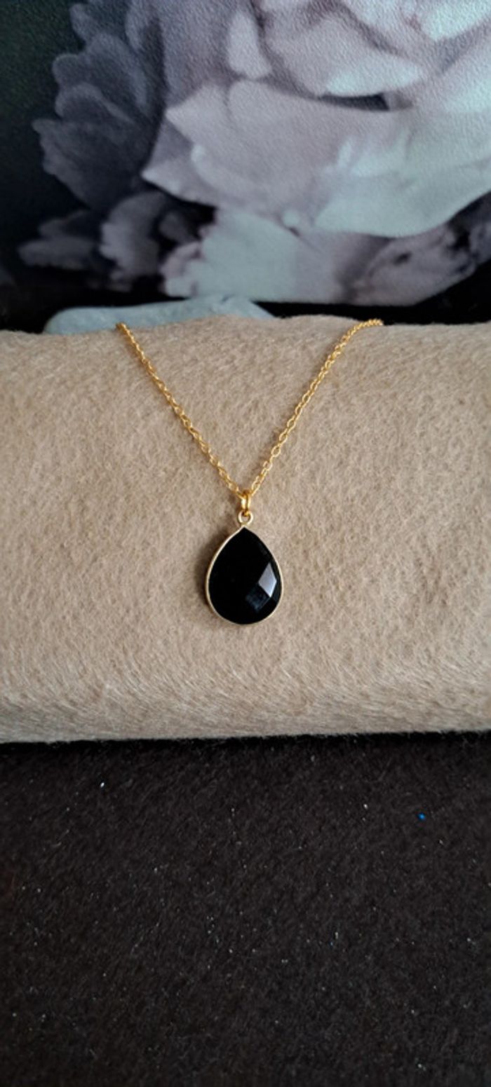 Collier onyx noir pierre gemme lithotherapie - photo numéro 2